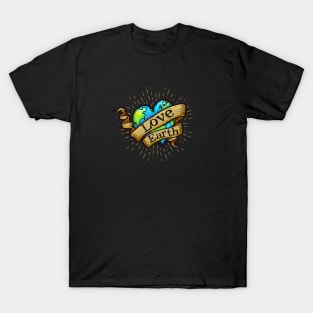 Love Earth - Hipster, Tattoo Earth Heart T-Shirt